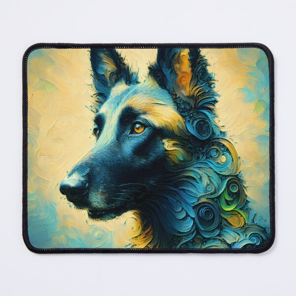 Item preview, Impressionist Belgian Malinois Painting in Blue and Yellow designed and sold by Humbugle.