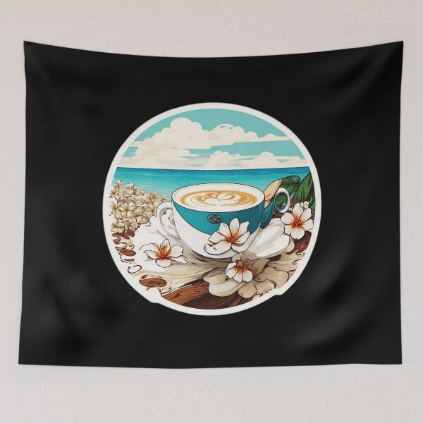 Item preview, Cappuccino Blue Cup Served on a Sunny Day by the Sea designed and sold by NautiChic.