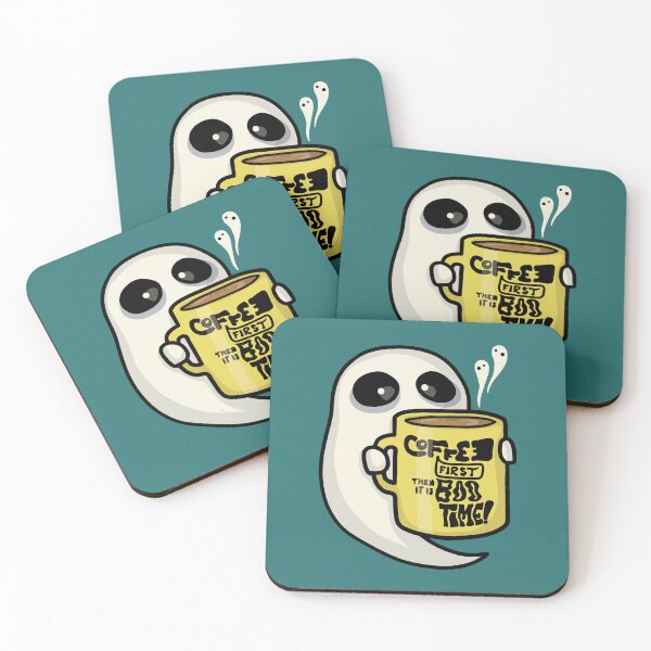 Item preview, Halloween Horror: Cute Lazy Little Boo Coffee Ghost drinks a Cup of Coffee 'Coffee first then it is Boo Time!' designed and sold by Goofrik - Goofy Freaks.