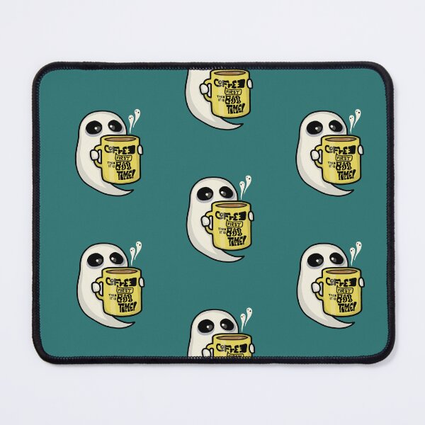 Item preview, Halloween Horror: Cute Lazy Little Boo Coffee Ghost drinks a Cup of Coffee 'Coffee first then it is Boo Time!' designed and sold by Goofrik - Goofy Freaks.