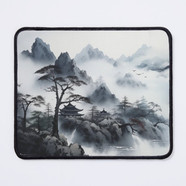 Item preview, Misty Japanese Mountains and Buddhist Temples - Ink on Paper designed and sold by NerdyMaps.
