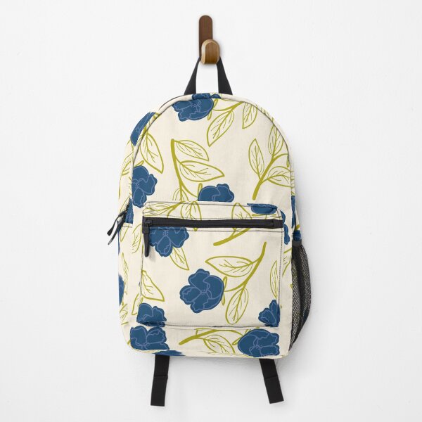 Item preview, Large Blue Flowers With Green Leaves Pattern On Light Background designed and sold by BrankaPD.