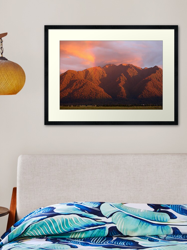 Framed Art Print, Fox Glacier Valley Sunset, South Island, New Zealand designed and sold by Michael Boniwell