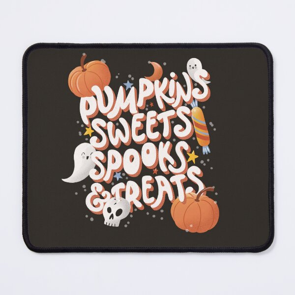 Item preview, Happy Halloween illustration with hand lettering message and cute ghosts and pumpkins, dark designed and sold by BlueLela.