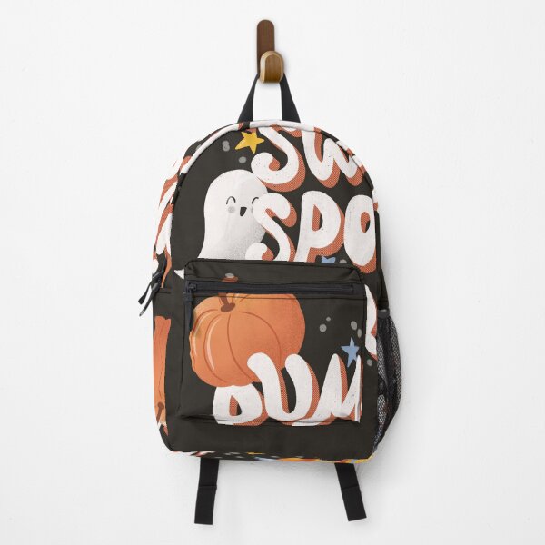 Item preview, Happy Halloween illustration with hand lettering message and cute ghosts and pumpkins, dark designed and sold by BlueLela.