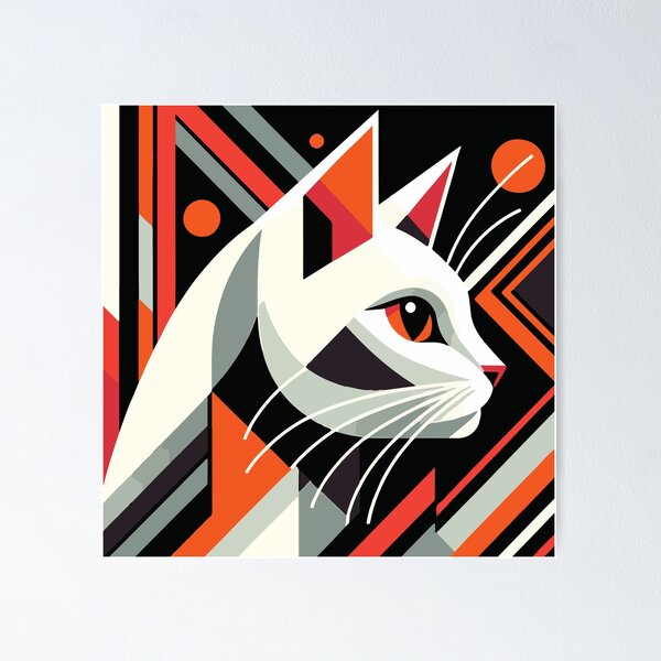 Art Deco Cat Portrait: Vintage Glamour Meets Feline Elegance Poster