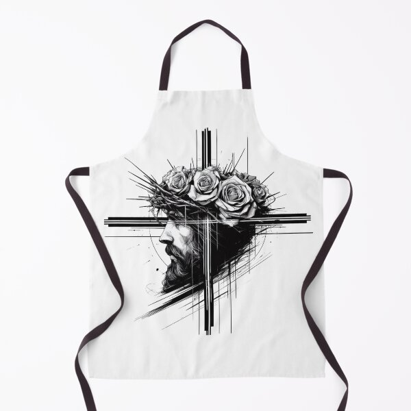 Item preview, Jesus and Mystical Roses with Cross Black and White designed and sold by mptshirtdesign.