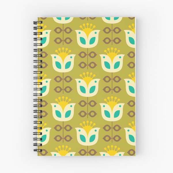 Item preview, KF 0166 B - Vintage Retro 70s Tulip Birds Floral Pattern in Green designed and sold by KhakiFinch.