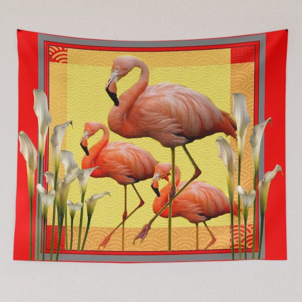 Item preview, TROPICAL FLAMINGOS CALLA LILY RED ART designed and sold by sharlesart.