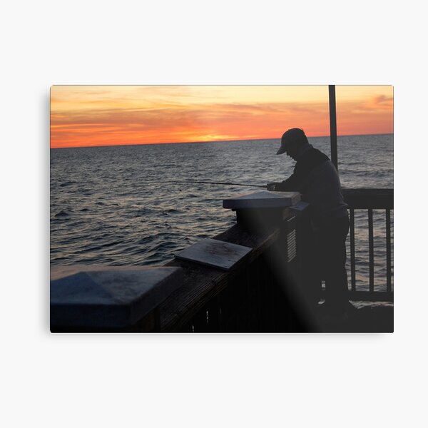 Silhoutte Fisherman Metal Print