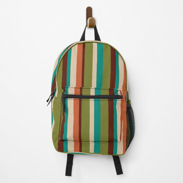 Artikelvorschau, Vertikales Streifen-Retro-Vintage-Modernmuster in Mid Mod Olive Teal Orange entworfen und verkauft von kierkegaard.
