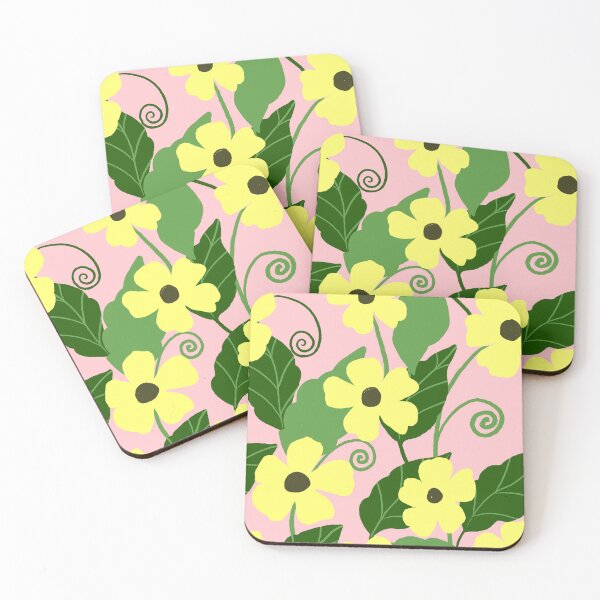 Item preview, Yellow black eyed susan floral vine on pink designed and sold by PrettywithColor.