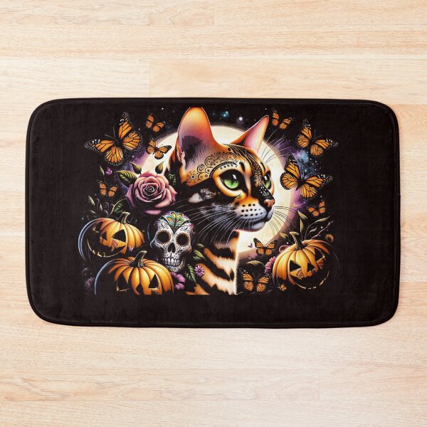 Item preview, Halloween Dia de los Muertos Bengal Cat Amidst Pumpkins designed and sold by jonrdesign.