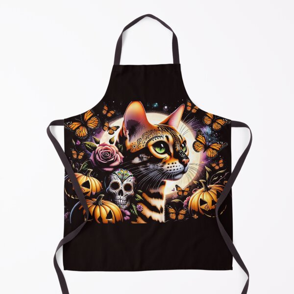 Item preview, Halloween Dia de los Muertos Bengal Cat Amidst Pumpkins designed and sold by jonrdesign.