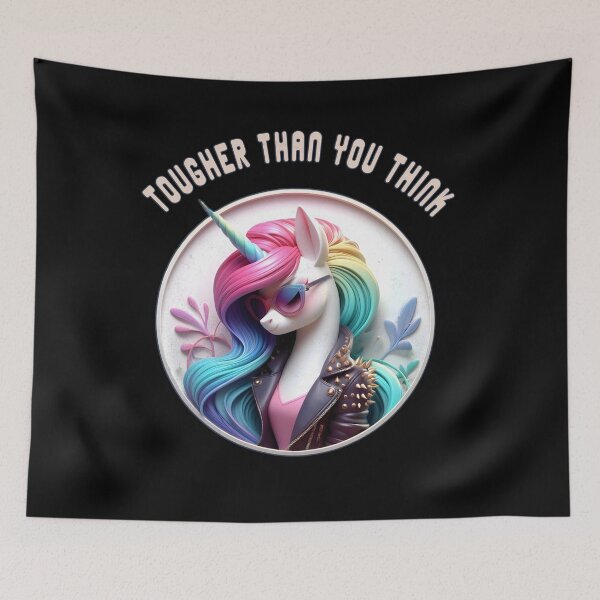 Item preview, Cute Unicorn wearing a Leather Jacket, Text: 'Tougher than you think.' designed and sold by shirtsmugslife.