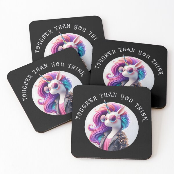 Item preview, Cute Unicorn wearing a Leather Jacket, Text: 'Tougher than you think.' designed and sold by shirtsmugslife.
