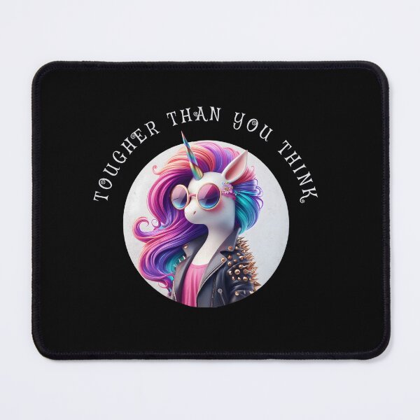 Item preview, Cute Unicorn wearing a Leather Jacket, Text: 'Tougher than you think.' designed and sold by shirtsmugslife.