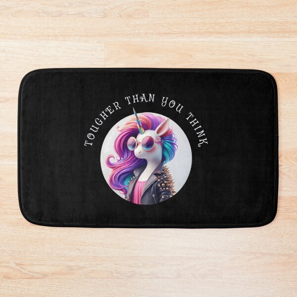Item preview, Cute Unicorn wearing a Leather Jacket, Text: 'Tougher than you think.' designed and sold by shirtsmugslife.