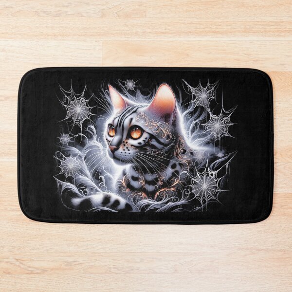 Item preview, Halloween Mystique: Silver Bengal Cat Amidst Cobwebs designed and sold by jonrdesign.