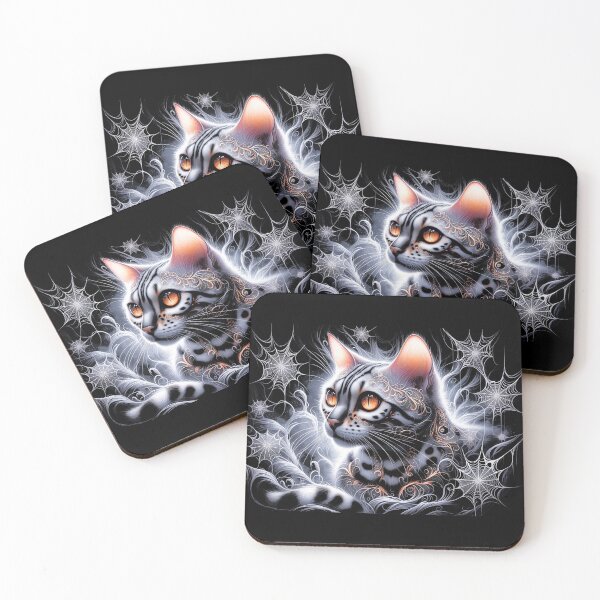 Item preview, Halloween Mystique: Silver Bengal Cat Amidst Cobwebs designed and sold by jonrdesign.