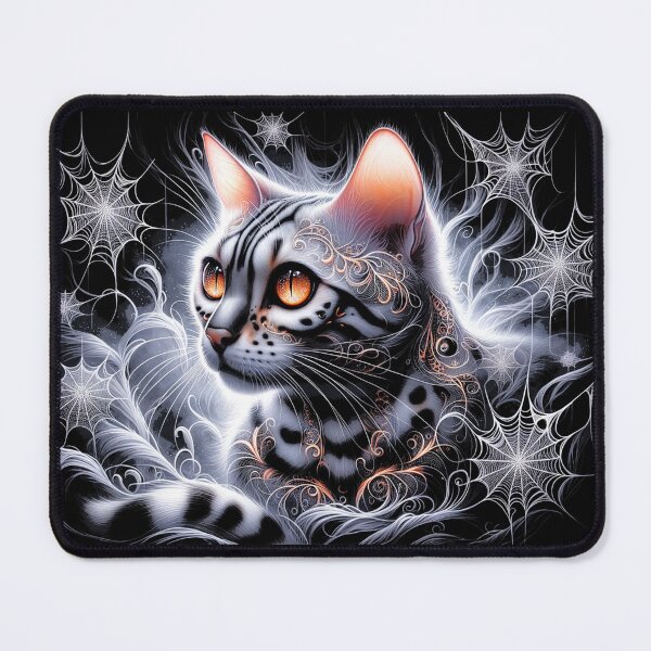 Item preview, Halloween Mystique: Silver Bengal Cat Amidst Cobwebs designed and sold by jonrdesign.