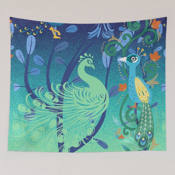 Item preview, Beautiful peacocks dancing in the Dark Beautiful Rainforest designed and sold by Oorviart.