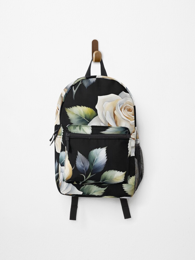 Thumbnail 1 of 3, Backpack, Watercolor White Roses Pattern designed and sold by dreamscrape.