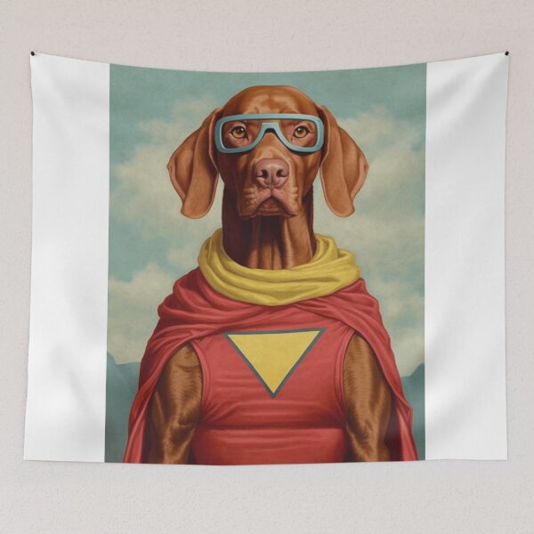 Item preview, Vizsla with glasses and superhero suit, beautiful dog picture, Superhero dog, gift for dog owners, Funny Dog Picture, Vizsla art designed and sold by Specialanimal.