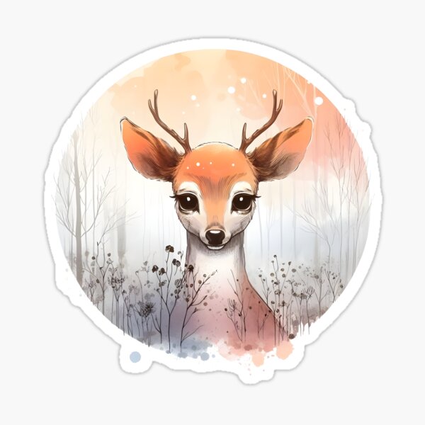 Fawn - Cute, adorable animal in a mystic forest Sticker