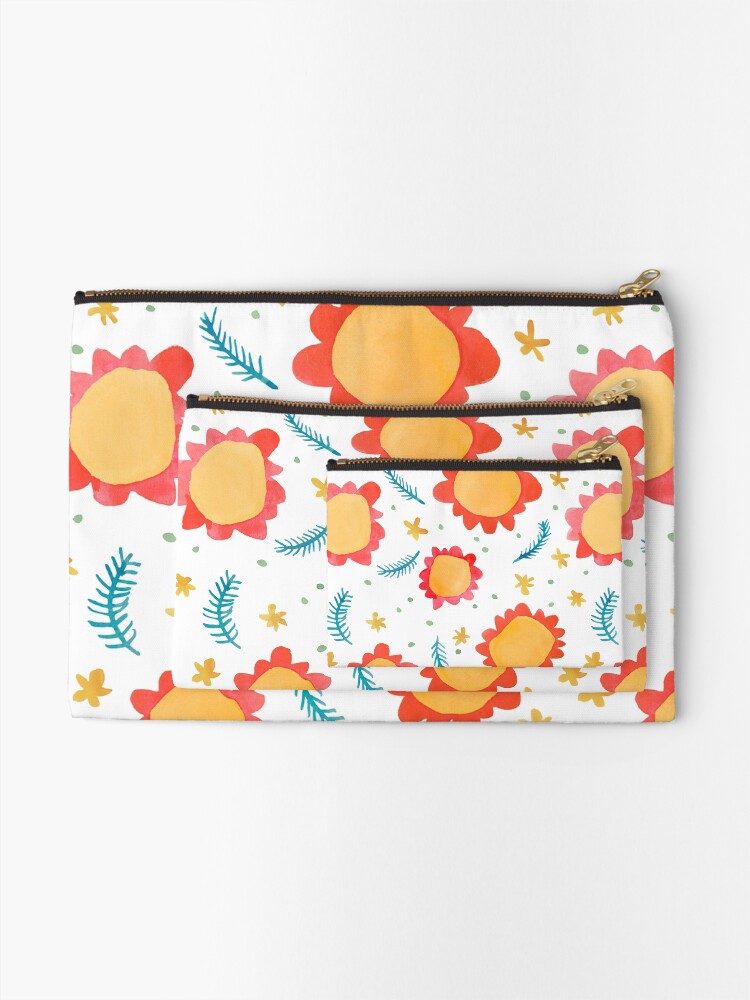 "Painted Flowers orange" Zipper Pouch by mrana Redbubble