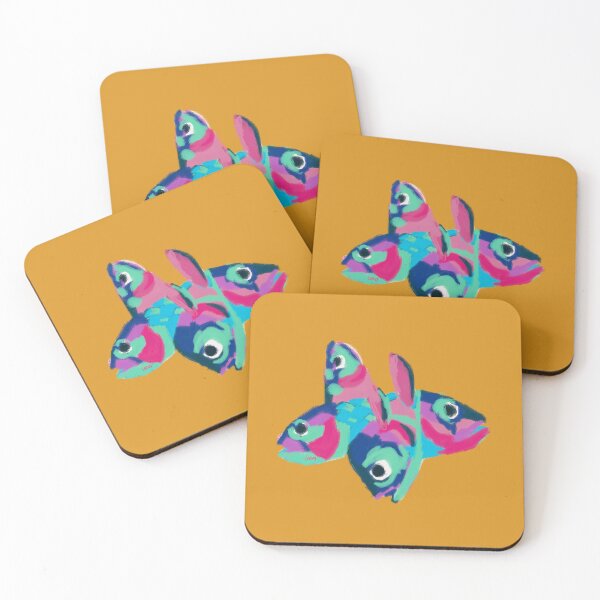 Item preview, Multicolored fish heads (yellow background) designed and sold by MentaLee.