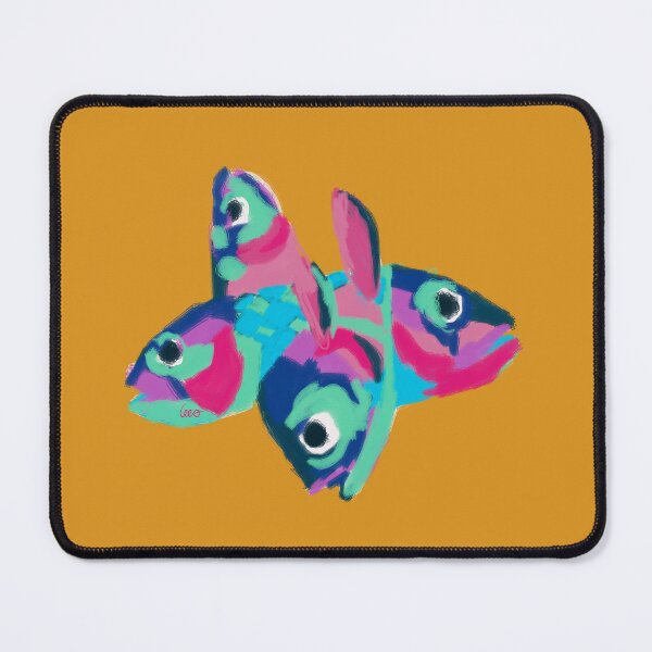Item preview, Multicolored fish heads (yellow background) designed and sold by MentaLee.