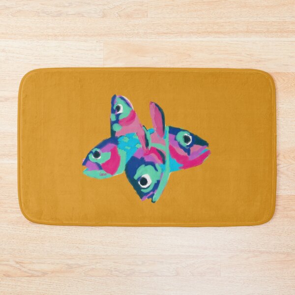 Item preview, Multicolored fish heads (yellow background) designed and sold by MentaLee.
