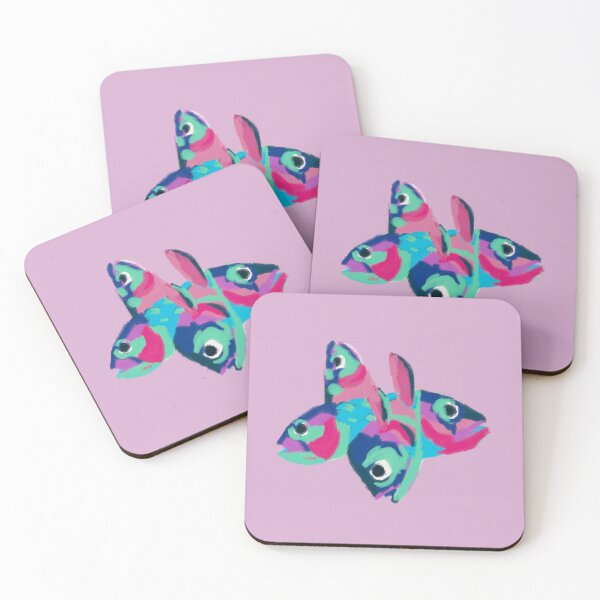Item preview, Multicolored fish heads (pink background) designed and sold by MentaLee.