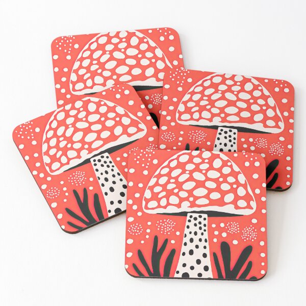 Item preview, Dotted White Mushroom on Red Background Modern Art Print designed and sold by GulDesignCo.