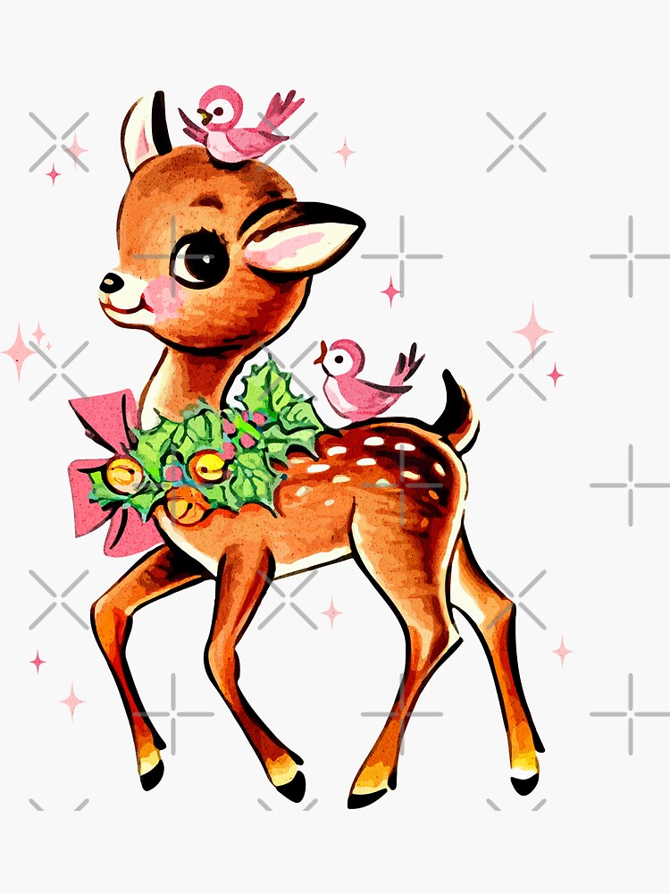 Sticker for Sale avec l'œuvre « Copie du renne mignon de Noël rétro avec  couronne » de l'artiste PUFFYP
