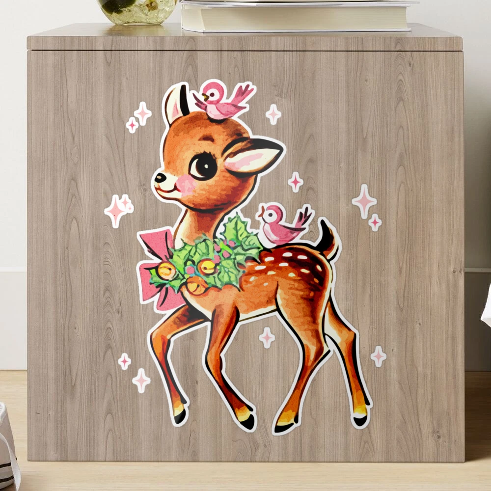 Copy of Retro Christmas Cute Reindeer with Wreath Sticker for Sale by  PUFFYP