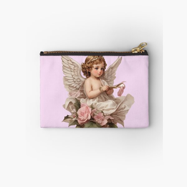 Aperçu de l'œuvre Ange de Noël bébé rose vintage avec des roses créée et vendue par PUFFYP.