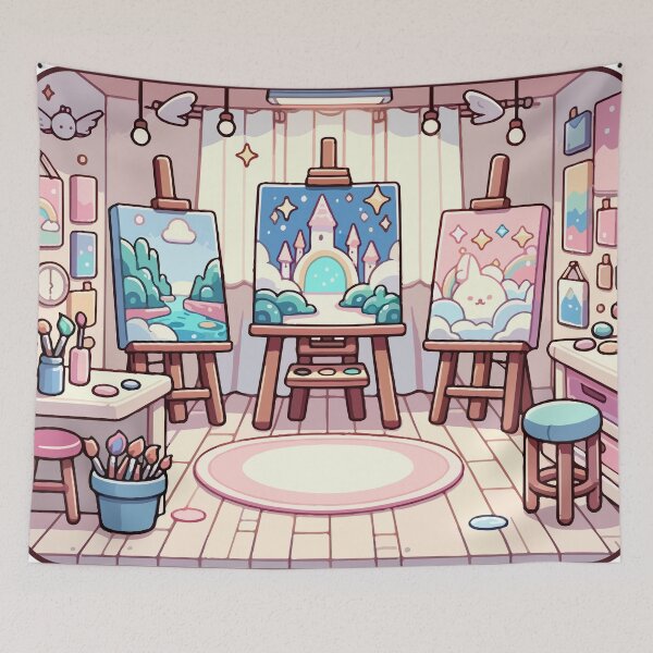 Item preview, Dreamy Pastel Art Studio with Whimsical Paintings designed and sold by OniumEth.