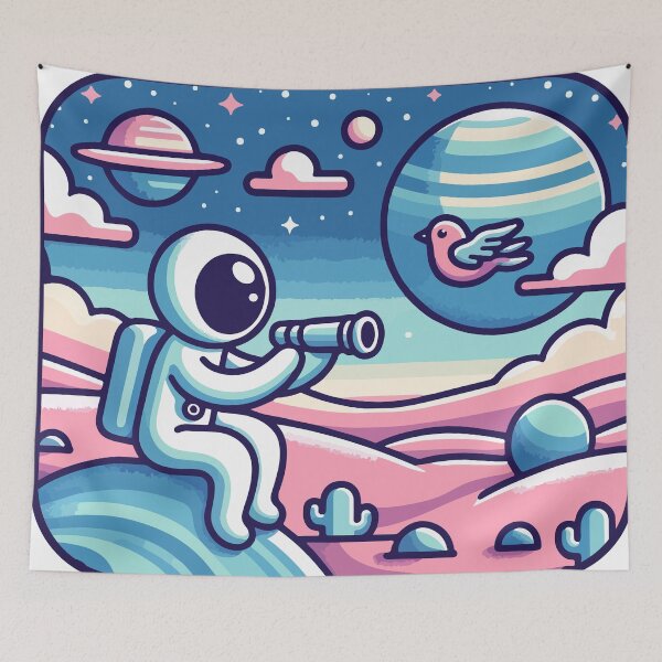 Item preview, Astronaut Observing Flying Bird on Otherworldly Landscape designed and sold by OniumEth.