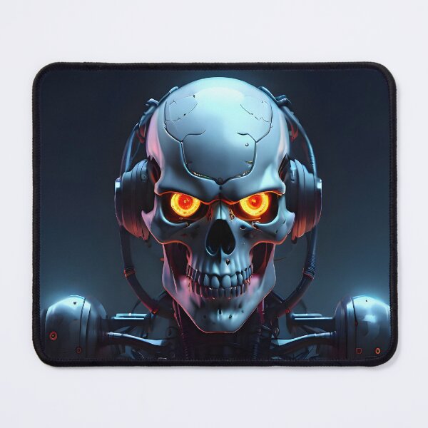 Item preview, Dark grinning cyber skull with headphones and glowing eyes designed and sold by Zanimations.