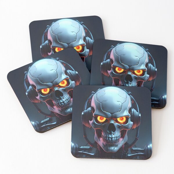 Item preview, Dark grinning cyber skull with headphones and glowing eyes designed and sold by Zanimations.