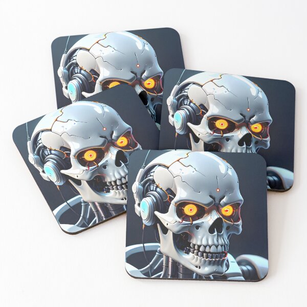 Item preview, Grinning cyber skull with headphones, glowing eyes and antenna on the head designed and sold by Zanimations.