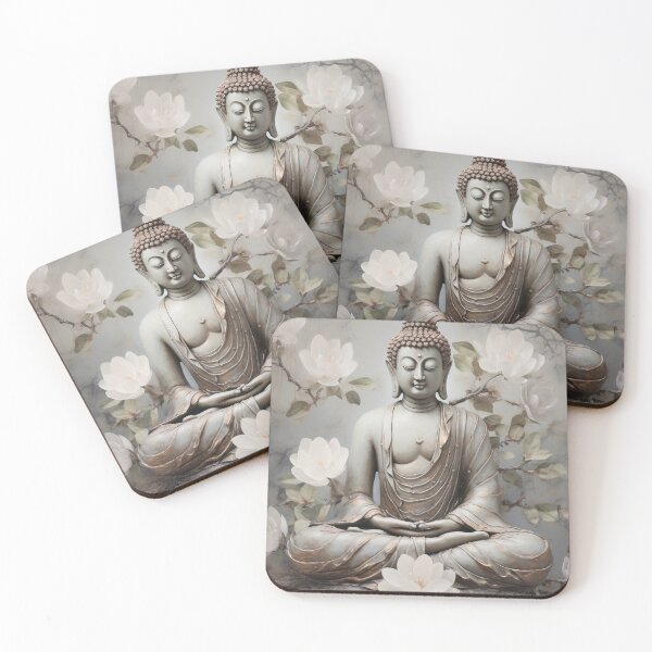 Item preview, Buddha and Flowers in silver and white designed and sold by DreamyDaisy.