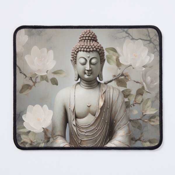 Item preview, Buddha and Flowers in silver and white designed and sold by DreamyDaisy.