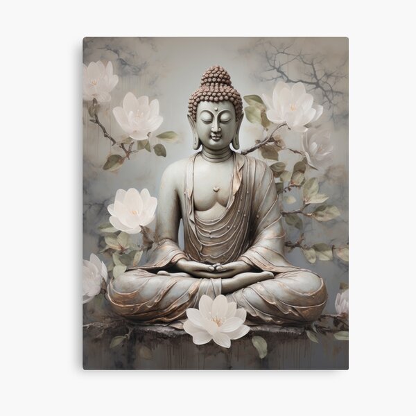 Item preview, Buddha and Flowers in silver and white designed and sold by DreamyDaisy.