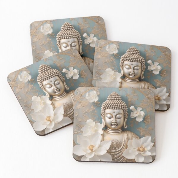 Item preview, Buddha with gold and white flowers designed and sold by DreamyDaisy.