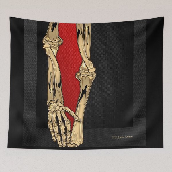 Item preview, Memento Mori - Two Sets of Gold Human Arm Bones over Black and Red Canvas designed and sold by Serge Averbukh Art Studio.