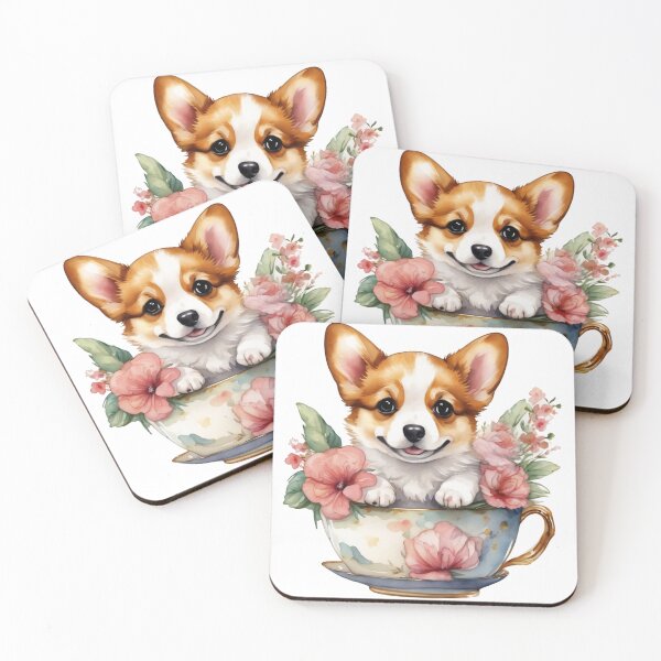 Item preview, CORGI CARDIGAN/PEMBROKE~Puppy Dog in Floral Teacup~watercolor art designed and sold by Spinning Plates 360.