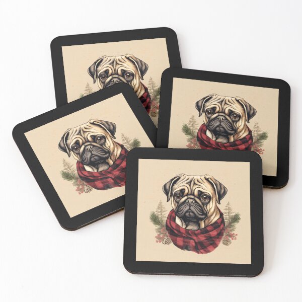 Artikelvorschau, Pug Christmas Plaid Watercolor entworfen und verkauft von rafaeltto.